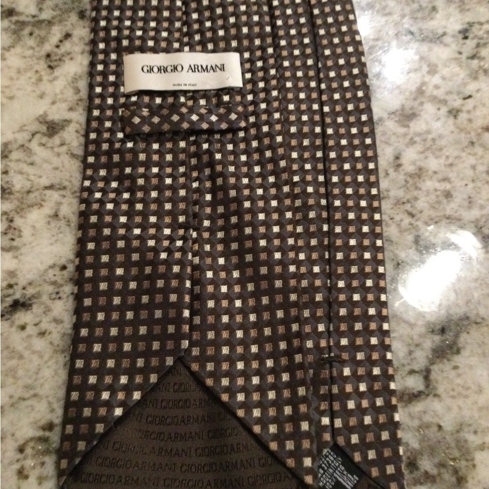 Giorgio Armani Brown and Beige Geometric Silk Tie